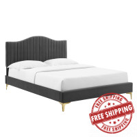 Modway MOD-6745-CHA Juniper Channel Tufted Performance Velvet Full Platform Bed Charcoal
