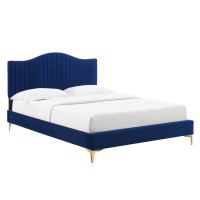 Modway MOD-6745-NAV Juniper Channel Tufted Performance Velvet Full Platform Bed Navy
