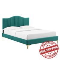 Modway MOD-6745-TEA Juniper Channel Tufted Performance Velvet Full Platform Bed Teal