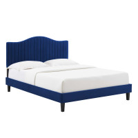 Modway MOD-6747-NAV Juniper Channel Tufted Performance Velvet Full Platform Bed Navy