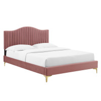 Modway MOD-6748-DUS Juniper Channel Tufted Performance Velvet King Platform Bed Dusty Rose