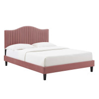 Modway MOD-6750-DUS Juniper Channel Tufted Performance Velvet King Platform Bed Dusty Rose