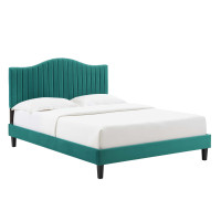 Modway MOD-6750-TEA Juniper Channel Tufted Performance Velvet King Platform Bed Teal