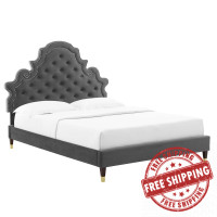 Modway MOD-6752-CHA Gwyneth Tufted Performance Velvet Queen Platform Bed Charcoal