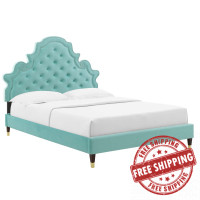 Modway MOD-6752-MIN Gwyneth Tufted Performance Velvet Queen Platform Bed Mint