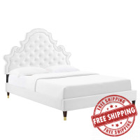 Modway MOD-6752-WHI Gwyneth Tufted Performance Velvet Queen Platform Bed White