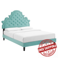 Modway MOD-6753-MIN Gwyneth Tufted Performance Velvet Queen Platform Bed Mint