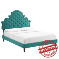 Modway MOD-6753-TEA Gwyneth Tufted Performance Velvet Queen Platform Bed Teal