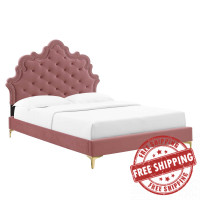 Modway MOD-6754-DUS Gwyneth Tufted Performance Velvet Twin Platform Bed Dusty Rose