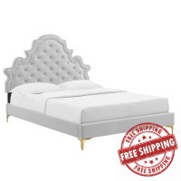 Modway MOD-6754-LGR Gwyneth Tufted Performance Velvet Twin Platform Bed Light Gray