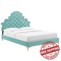 Modway MOD-6754-MIN Gwyneth Tufted Performance Velvet Twin Platform Bed Mint