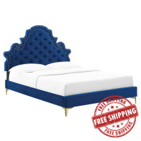 Modway MOD-6754-NAV Gwyneth Tufted Performance Velvet Twin Platform Bed Navy
