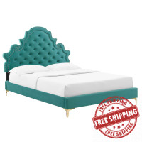 Modway MOD-6754-TEA Gwyneth Tufted Performance Velvet Twin Platform Bed Teal