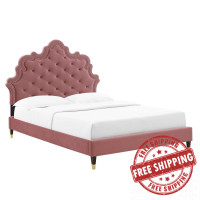 Modway MOD-6755-DUS Gwyneth Tufted Performance Velvet Twin Platform Bed Dusty Rose