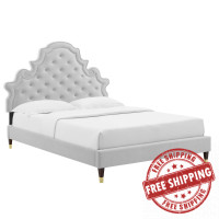 Modway MOD-6755-LGR Gwyneth Tufted Performance Velvet Twin Platform Bed Light Gray