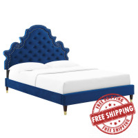 Modway MOD-6755-NAV Gwyneth Tufted Performance Velvet Twin Platform Bed Navy