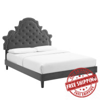 Modway MOD-6756-CHA Gwyneth Tufted Performance Velvet Twin Platform Bed Charcoal