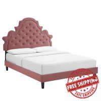 Modway MOD-6756-DUS Gwyneth Tufted Performance Velvet Twin Platform Bed Dusty Rose