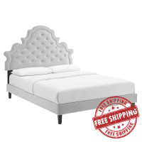 Modway MOD-6756-LGR Gwyneth Tufted Performance Velvet Twin Platform Bed Light Gray