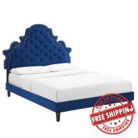 Modway MOD-6756-NAV Gwyneth Tufted Performance Velvet Twin Platform Bed Navy