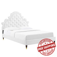 Modway MOD-6758-WHI Gwyneth Tufted Performance Velvet Full Platform Bed White