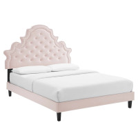 Modway MOD-6759-PNK Gwyneth Tufted Performance Velvet Full Platform Bed Pink