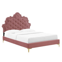 Modway MOD-6760-DUS Gwyneth Tufted Performance Velvet King Platform Bed Dusty Rose