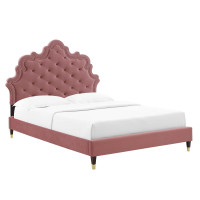 Modway MOD-6761-DUS Gwyneth Tufted Performance Velvet King Platform Bed Dusty Rose