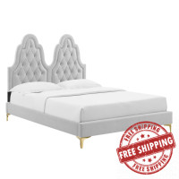 Modway MOD-6763-LGR Alexandria Tufted Performance Velvet Queen Platform Bed Light Gray