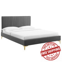 Modway MOD-6865-CHA Peyton Performance Velvet Twin Platform Bed Charcoal