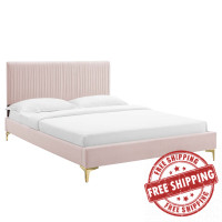 Modway MOD-6865-PNK Peyton Performance Velvet Twin Platform Bed Pink