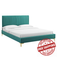 Modway MOD-6865-TEA Peyton Performance Velvet Twin Platform Bed Teal