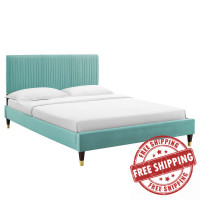 Modway MOD-6866-MIN Peyton Performance Velvet Twin Platform Bed Mint