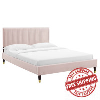 Modway MOD-6866-PNK Peyton Performance Velvet Twin Platform Bed Pink