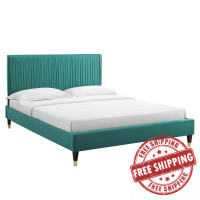 Modway MOD-6866-TEA Peyton Performance Velvet Twin Platform Bed Teal