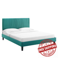 Modway MOD-6867-TEA Peyton Performance Velvet Twin Platform Bed Teal