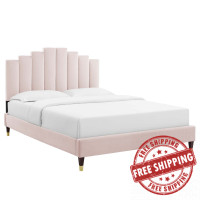 Modway MOD-6875-PNK Pink Elise King Performance Velvet Platform Bed