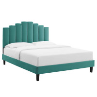 Modway MOD-6876-TEA Teal Elise Twin Performance Velvet Platform Bed
