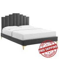 Modway MOD-6879-CHA Charcoal Elise Twin Performance Velvet Platform Bed