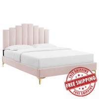 Modway MOD-6879-PNK Pink Elise Twin Performance Velvet Platform Bed