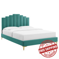 Modway MOD-6879-TEA Teal Elise Twin Performance Velvet Platform Bed