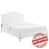 Modway MOD-6879-WHI White Elise Twin Performance Velvet Platform Bed