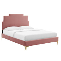 Modway MOD-6895-DUS Lindsey Performance Velvet Twin Platform Bed Dusty Rose