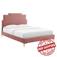 Modway MOD-6895-DUS Lindsey Performance Velvet Twin Platform Bed Dusty Rose