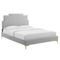 Modway MOD-6895-LGR Lindsey Performance Velvet Twin Platform Bed Light Gray
