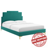 Modway MOD-6895-TEA Lindsey Performance Velvet Twin Platform Bed Teal