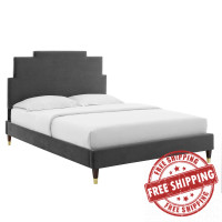 Modway MOD-6896-CHA Lindsey Performance Velvet Twin Platform Bed Charcoal