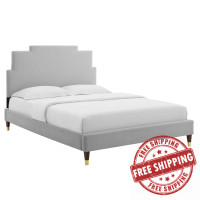 Modway MOD-6896-LGR Lindsey Performance Velvet Twin Platform Bed Light Gray