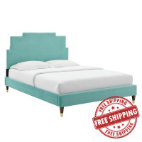 Modway MOD-6896-MIN Lindsey Performance Velvet Twin Platform Bed Mint