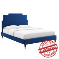 Modway MOD-6896-NAV Lindsey Performance Velvet Twin Platform Bed Navy